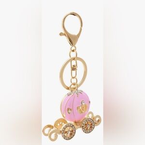 NWOT! Elegant Gold-Tone and Pink Carriage Keychain/Bag Charm